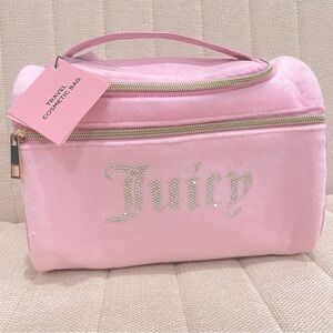 NEW Juicy Couture Light Pink Velour‎ Travel Makeup Duffel Bag Rhinestones